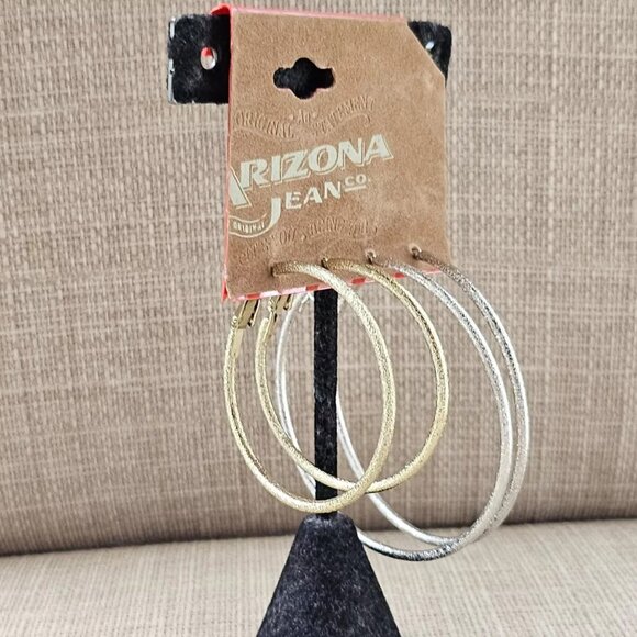 Arizona Jeans Co Women Earrings Set of 2 Hoop Earrings Silver/Gold Tone Jewelry - Picture 3 of 10